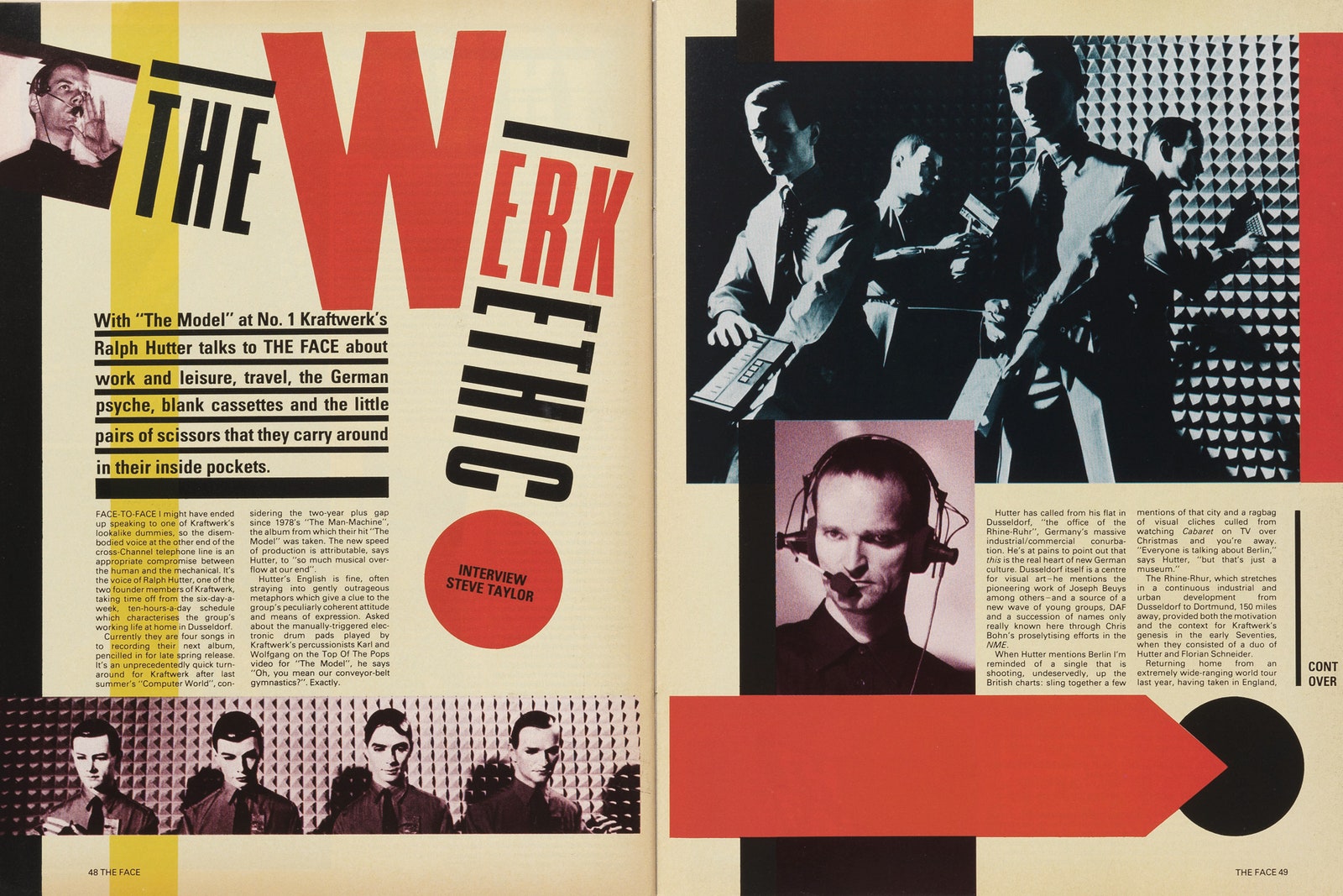 A magazine spread with dynamic diagonal type reading